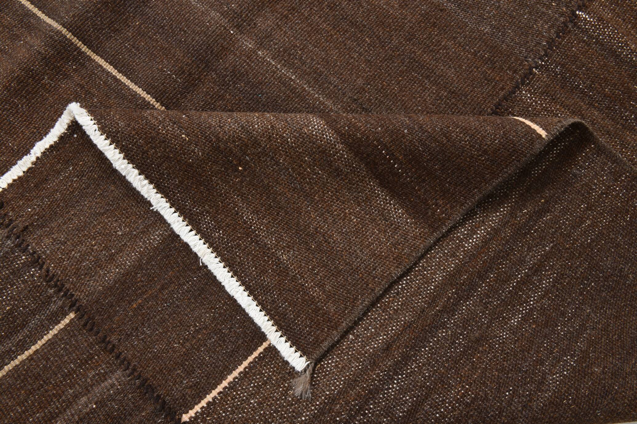 5x8 Dark Brown Ethnic Turkish Kilim Rug, 169x238Cm