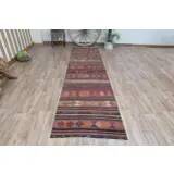 Tapis Kilim en laine et coton turc fait main vintage des années 1970 101x382