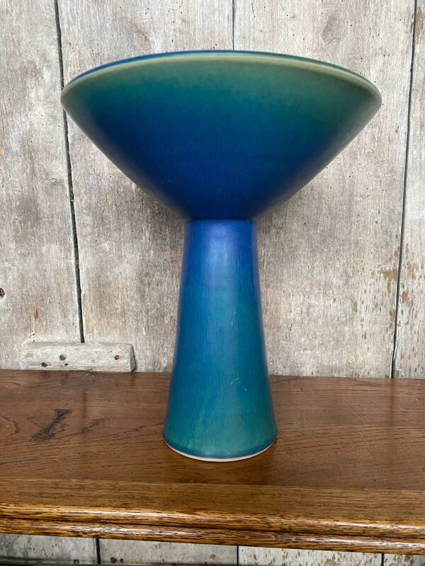 Ancien Bougeoir Coupe Céramique Bleue & Verte Scandinave Vintage