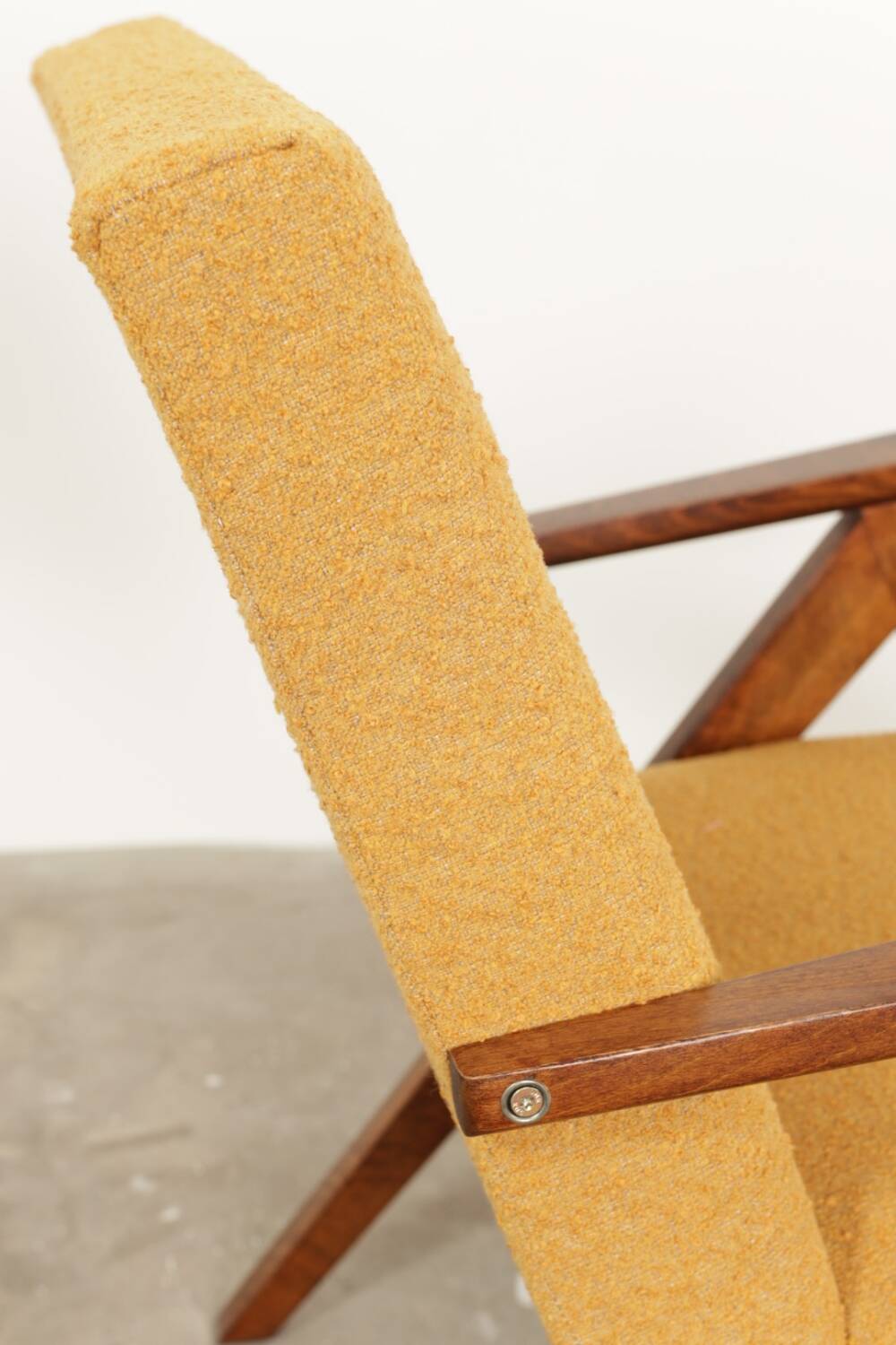 Vintage armchair, mustard yellow, curly zigzag pattern, set of 2