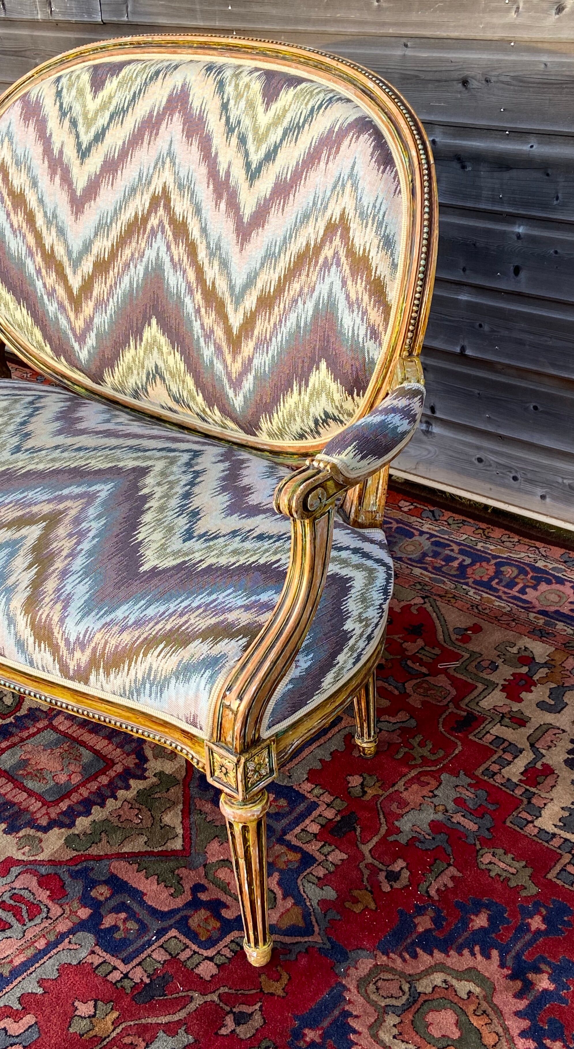 Louis XVI-style carved and lase-style wooden bench