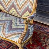 Louis XVI-style carved and lase-style wooden bench