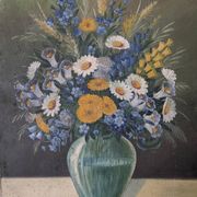 Antique still life painting, bohemian country decor