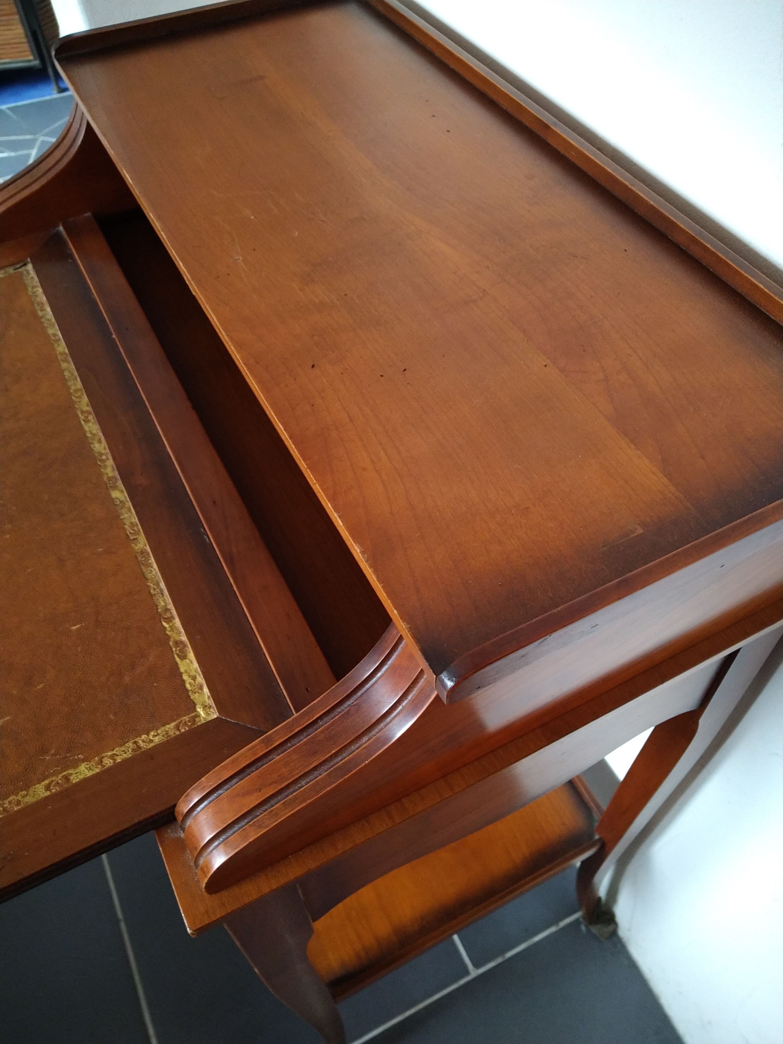 Tiered desk with leather zipper