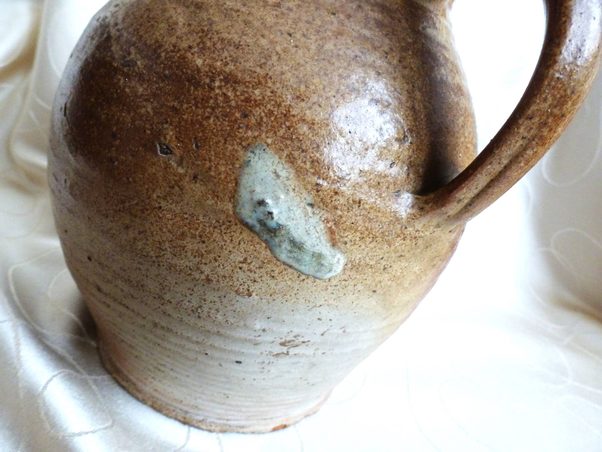 Old stoneware farm jug; stoneware pitcher for water, wine, cider...