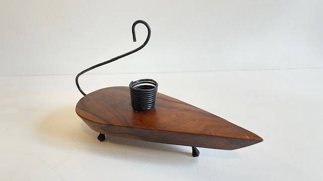 Brutalist olive wood candle holder vintage