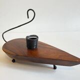 Brutalist olive wood candle holder vintage