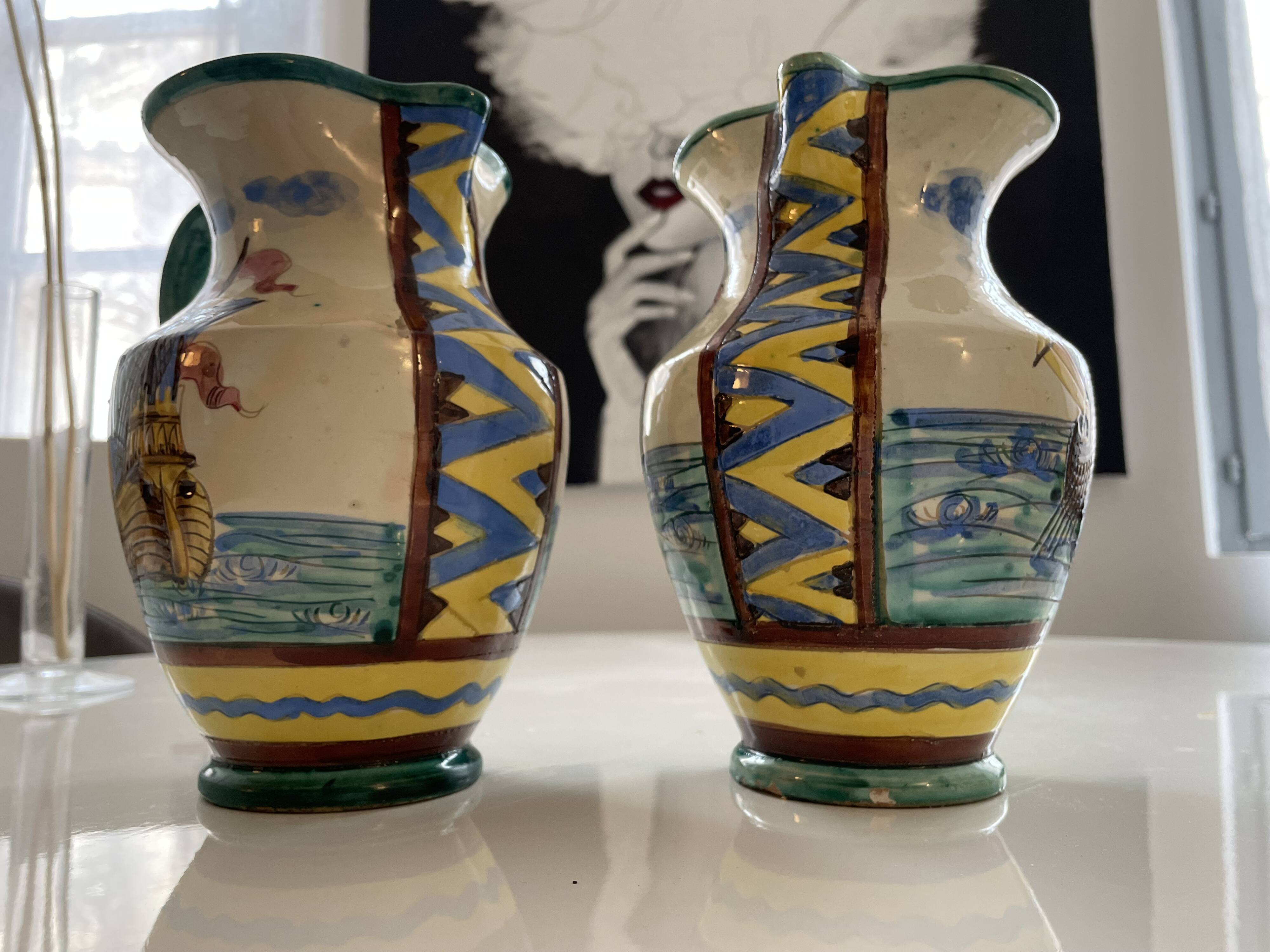 Pair of majolica jugs – perugia italy – 1960s