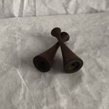 Pair of candlesticks in vintage stained birch wood, Scandinavian design