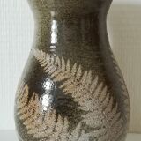 Vintage enamelled ceramic vase decorated with ferns