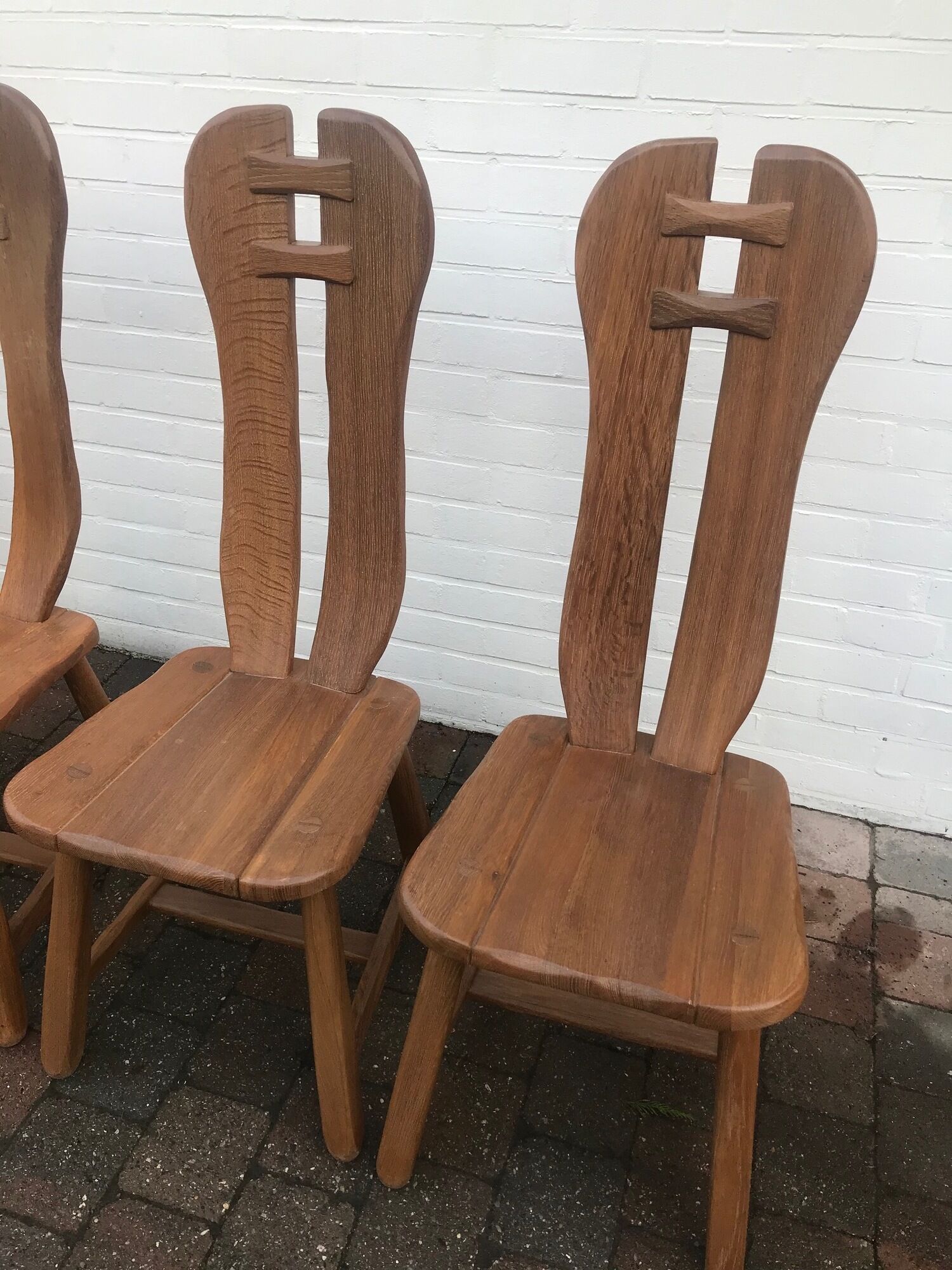 rare set of 6 brutalist chairs in solid oak house De PUYDT 1960 Belgium