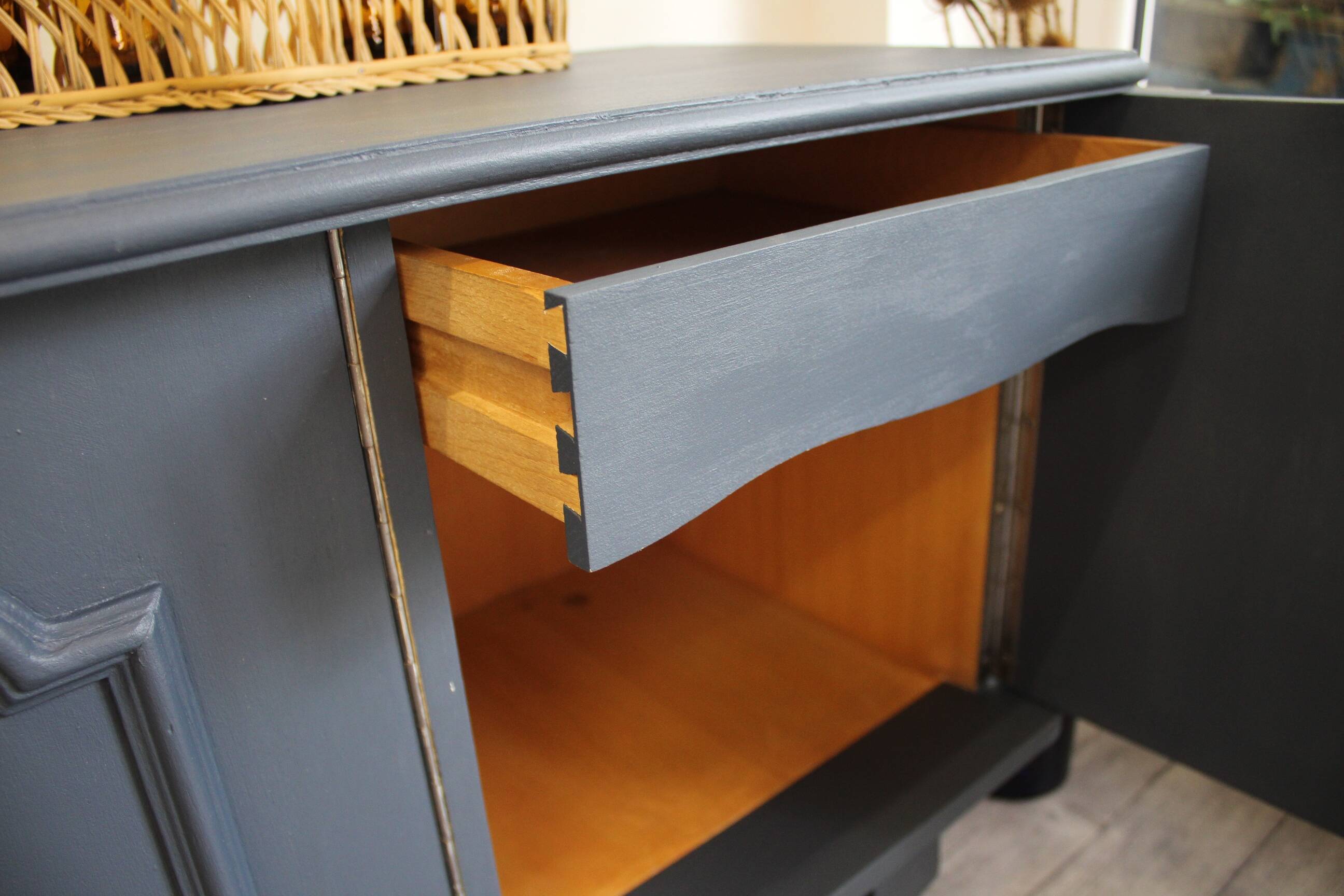 Blue and gold 3-door sideboard