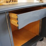 Blue and gold 3-door sideboard