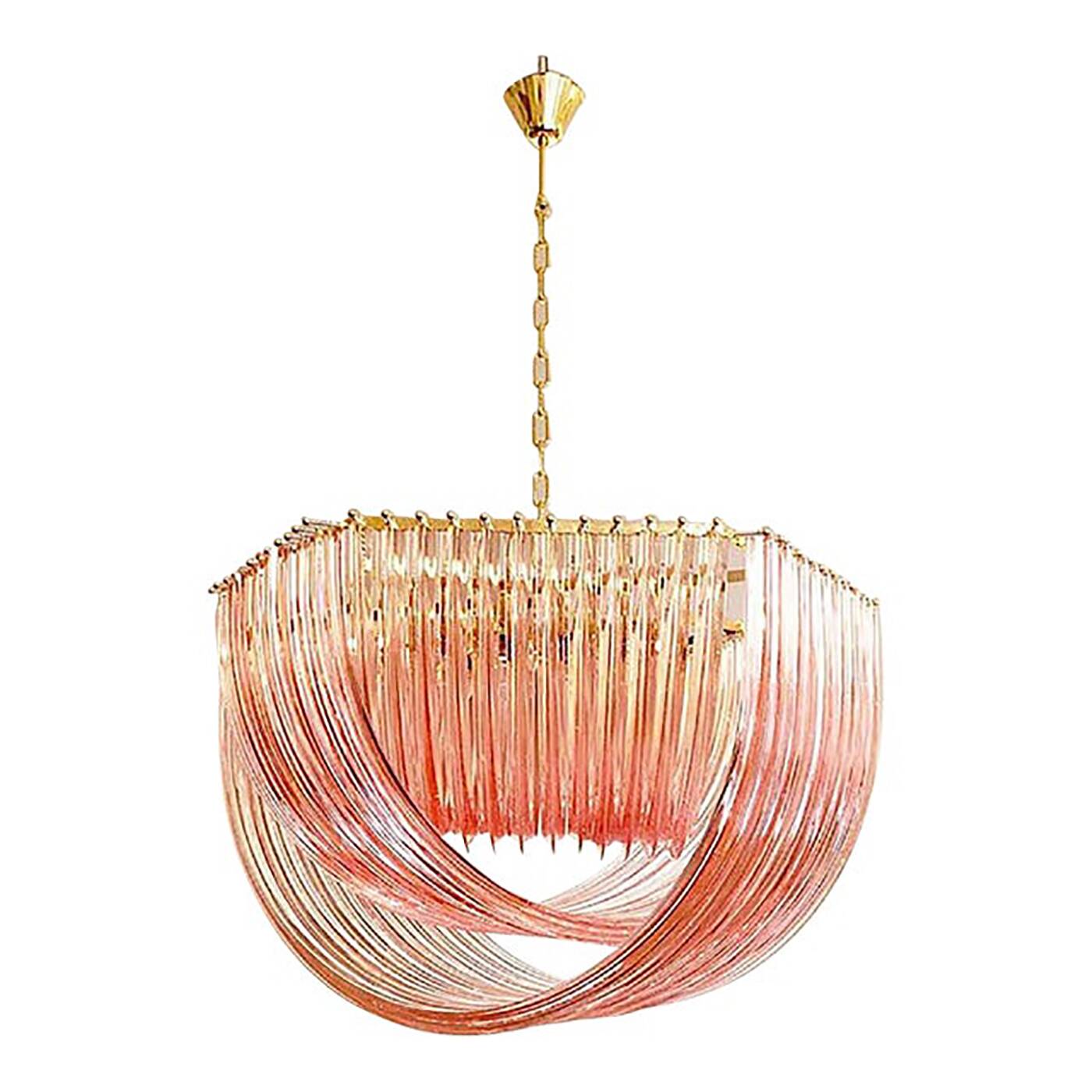Glass Chandelier Arc in Pink Color With Gold Metal Frame