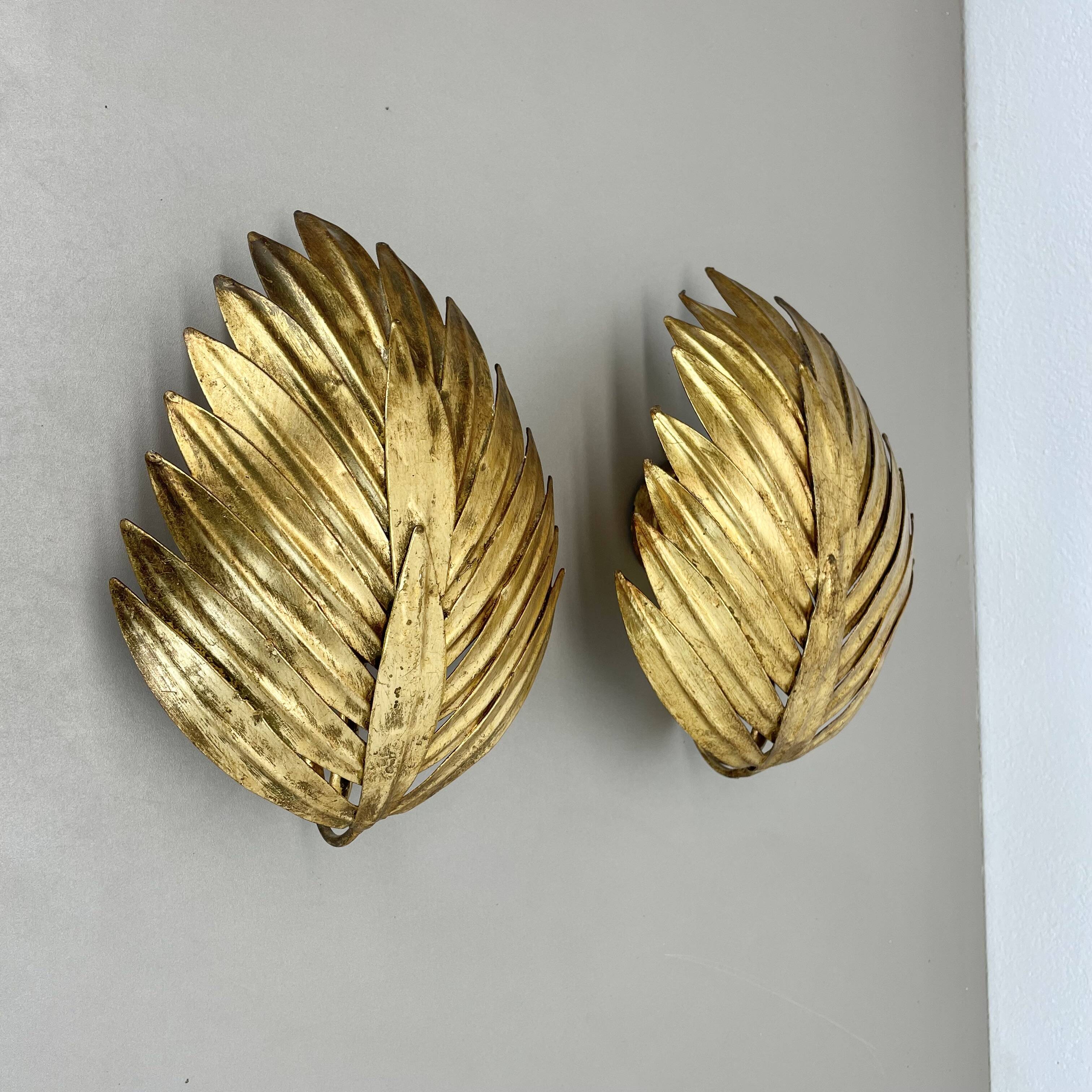 Set of 2 hans kögl style golden florentiner leaf wall light sconces, italy, 1980
