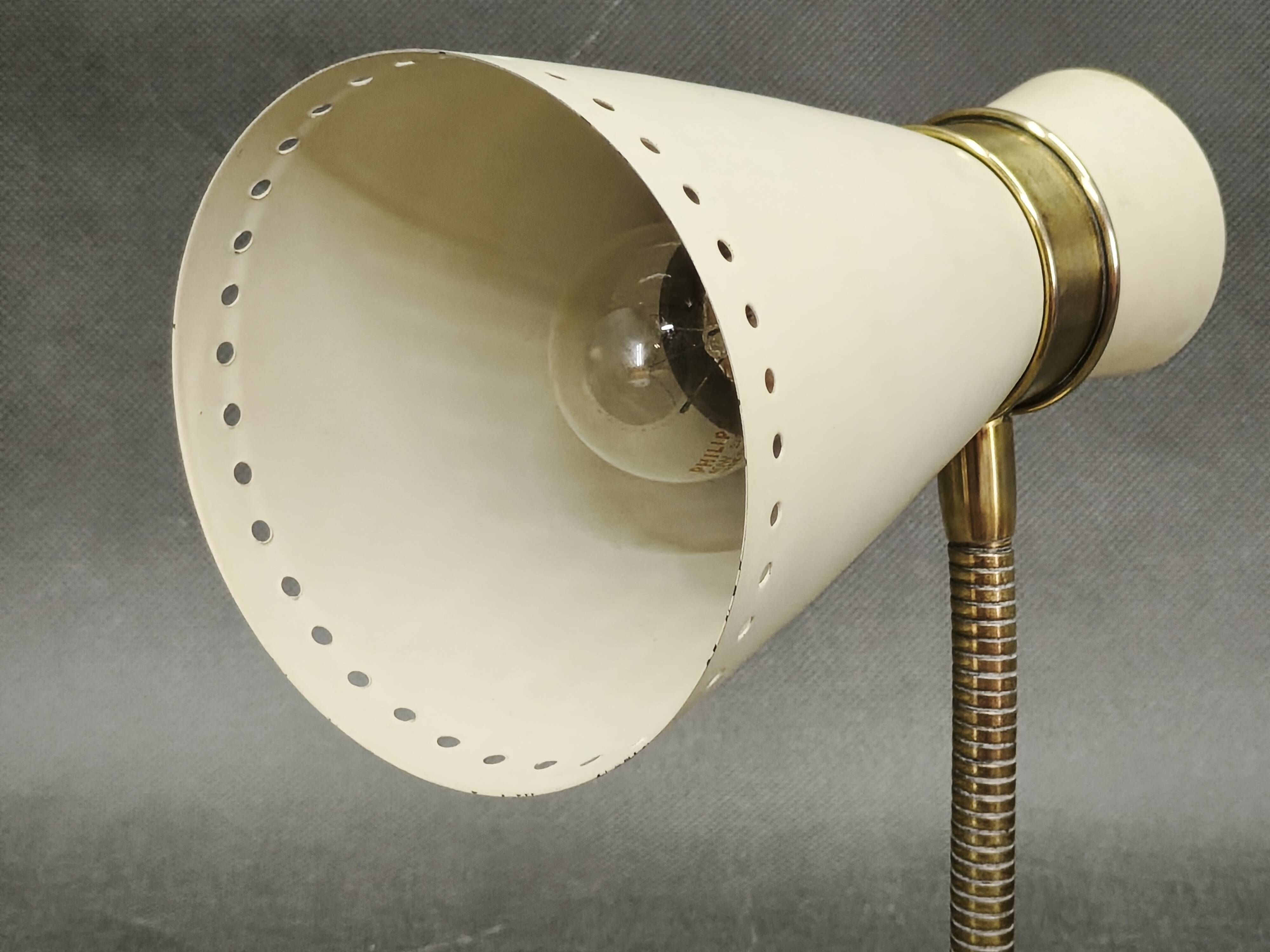 Pair of 1960s German Stilnovo Style Brass and Cream Adjustable Wall Sconces