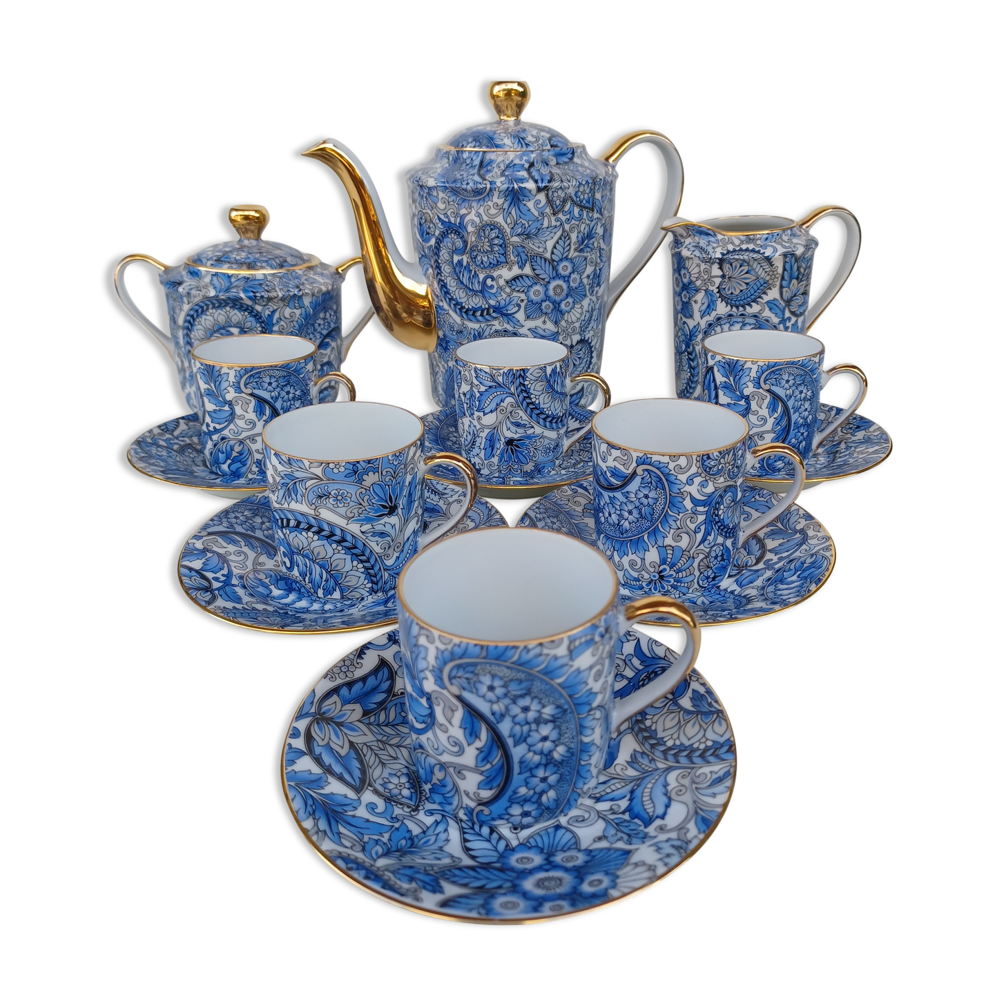 Coffee service in limoges porcelain, by lazeyras.
