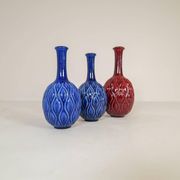 Blue and red peacock vases Midcentury Sven Erik Skawonius Upsala Ekeby, 1950s