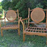 Duo of vintage rattan armchairs
