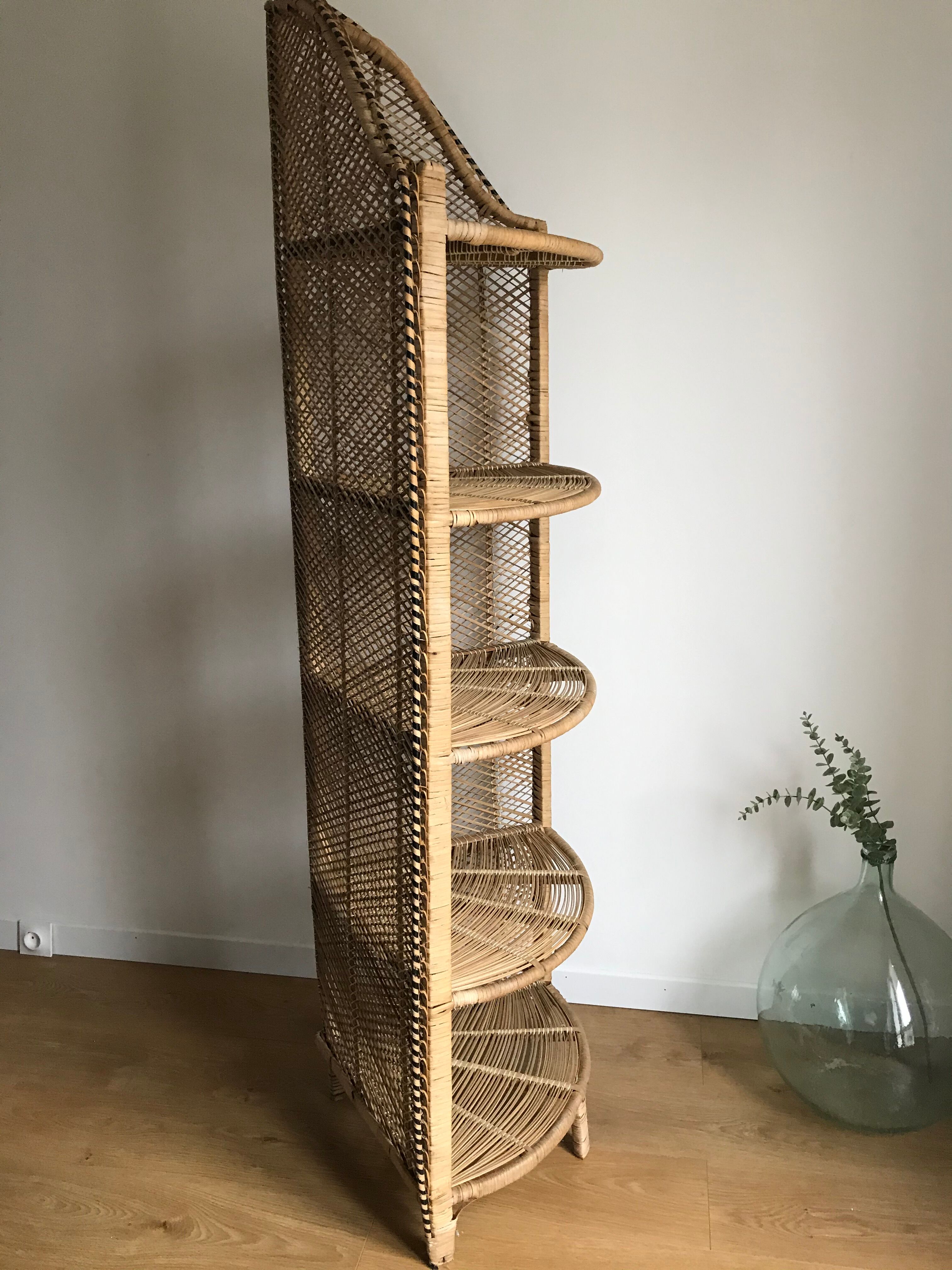 Large rattan corner shelf in Emmanuelle style