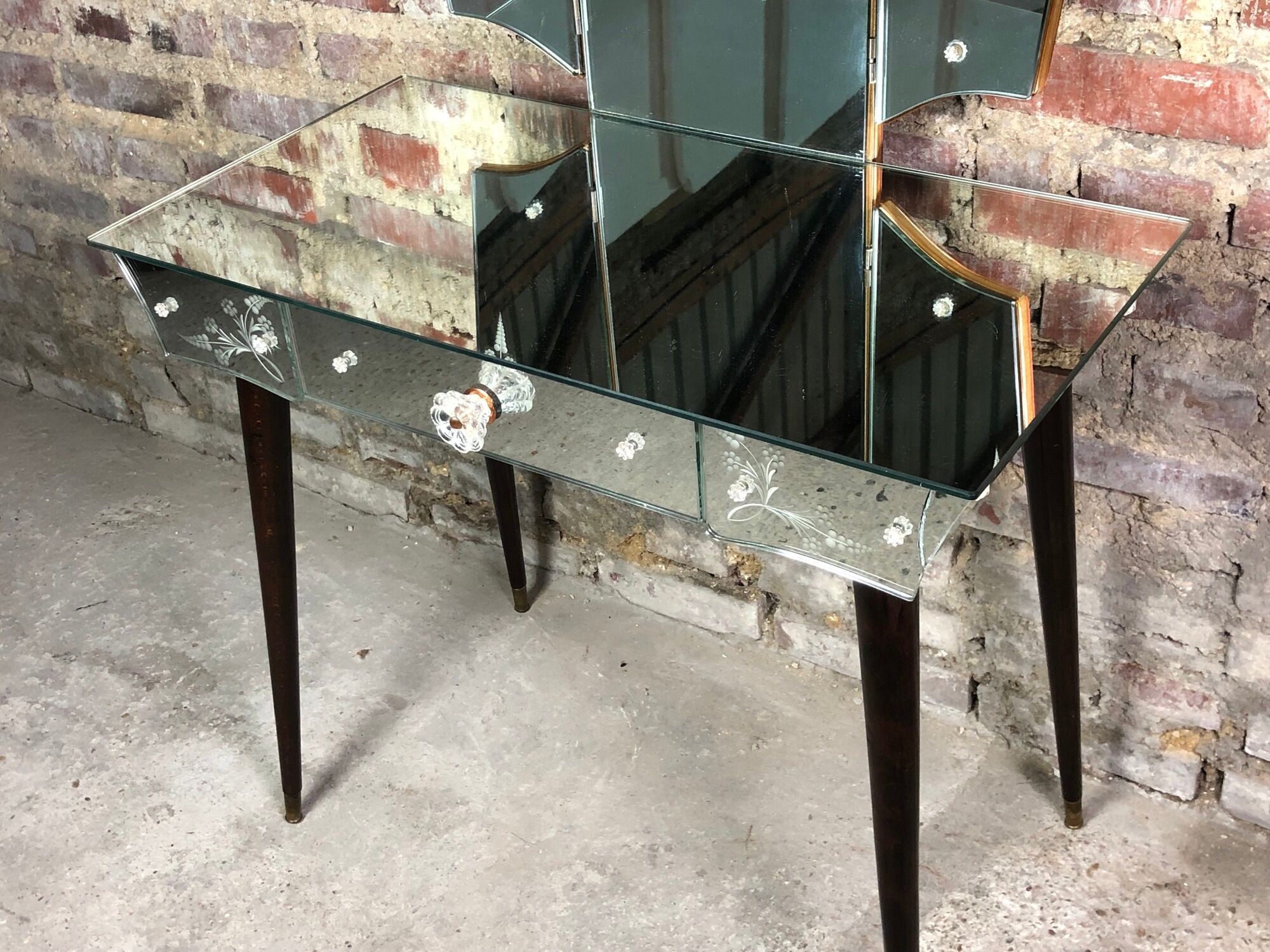 Vintage art deco style dressing table in mirror and wood 50'S