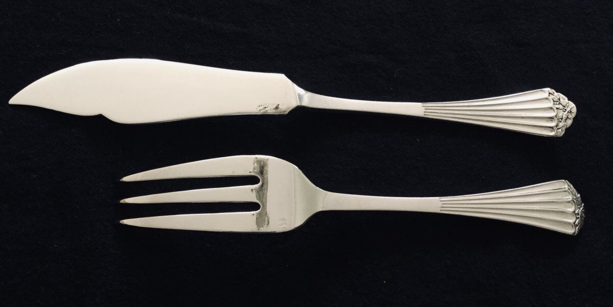 Hénin Et Cie - 5 Forks And 6 Silver Fish Knives
