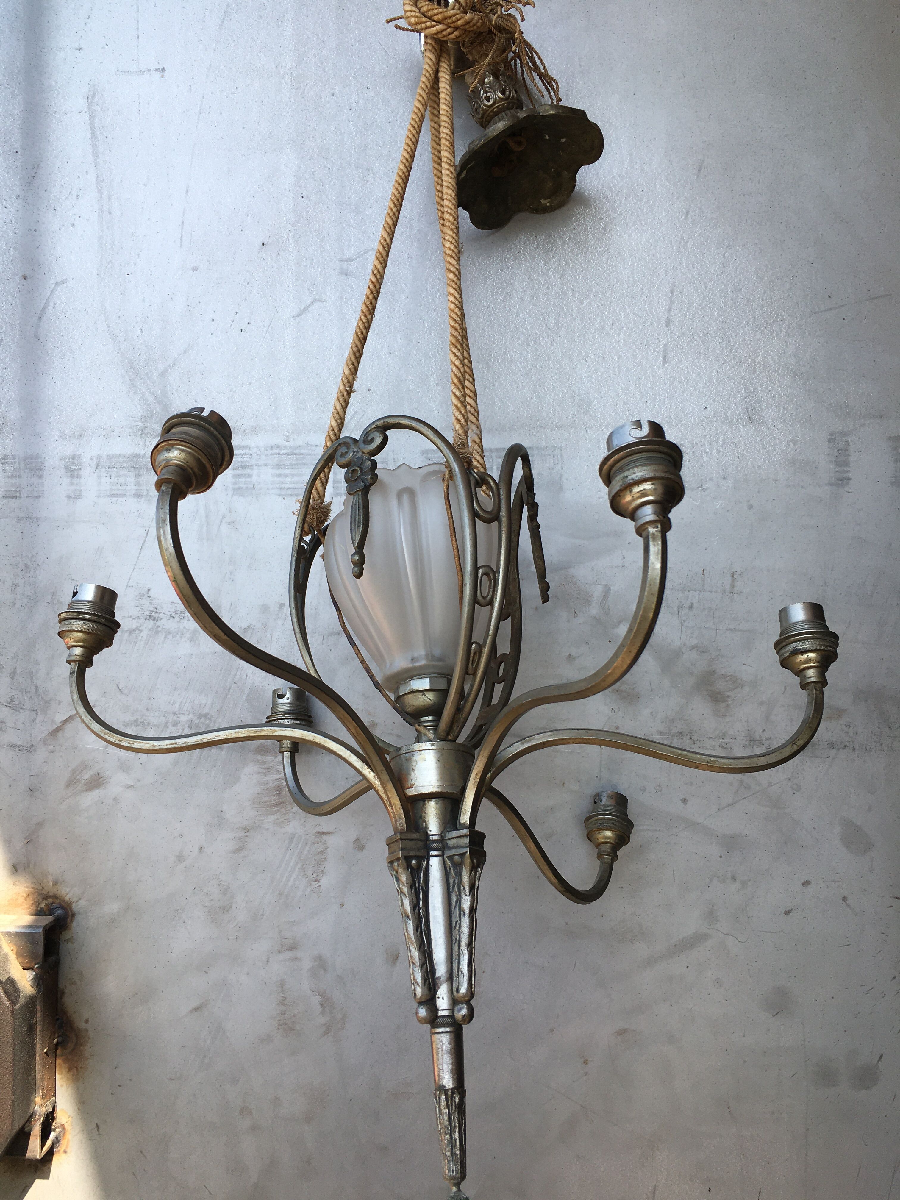 Silver bronze chandelier art nouveau