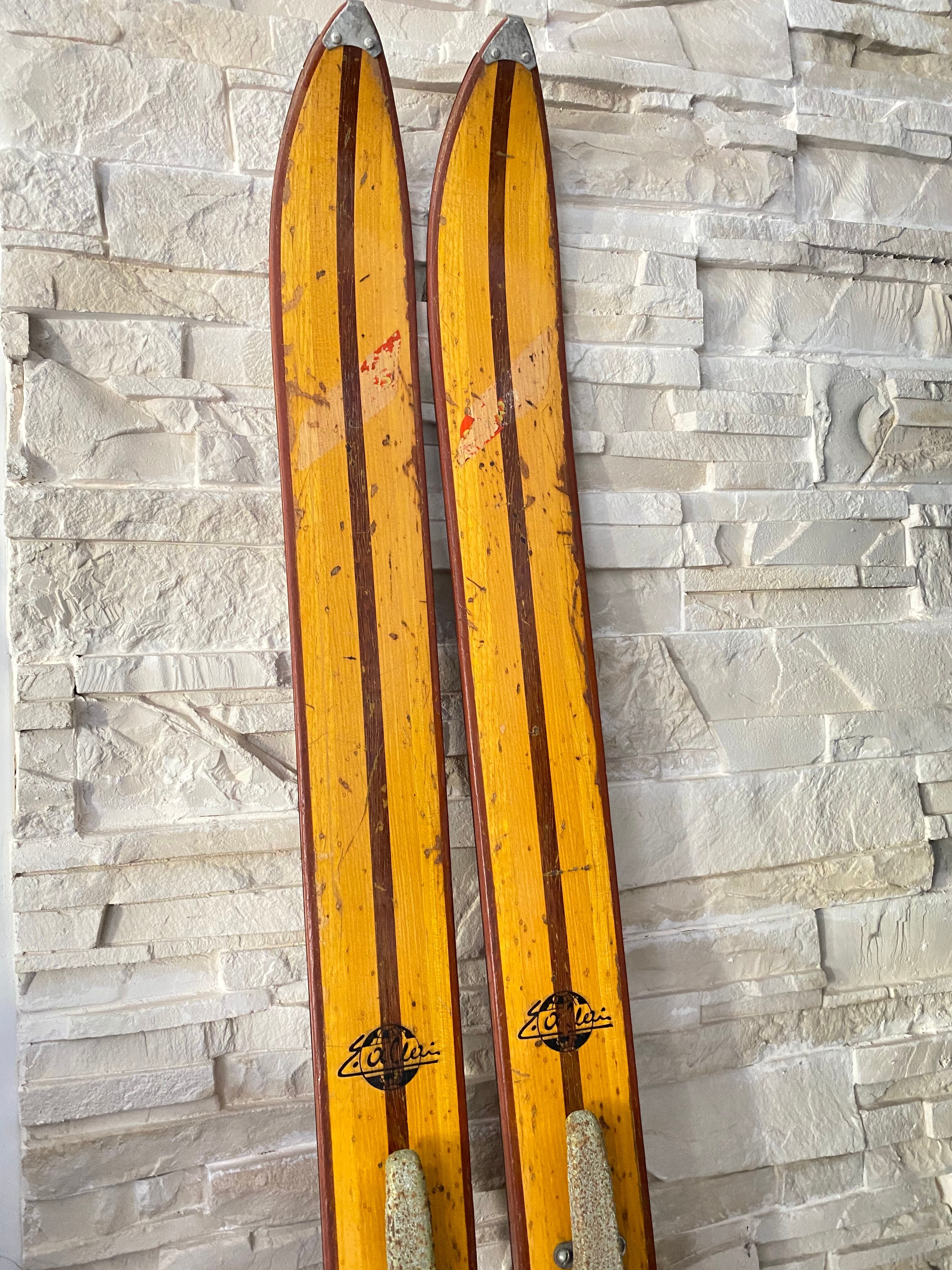 Vintage wooden Rossignol Hickory ski pair
