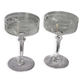 2 Crystal champagne coupes from Saint Louis, Anvers model - Vintage from 1908.
