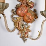 Pair of carved wood and metal sconces, Chelini FIrenze, Italy