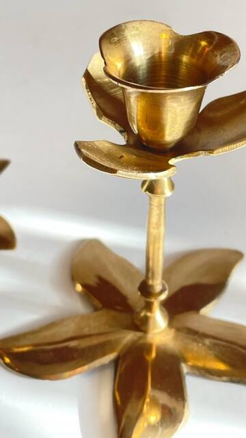 Pair of VINTAGE solid BRASS Flower CANDLE HOLDERS