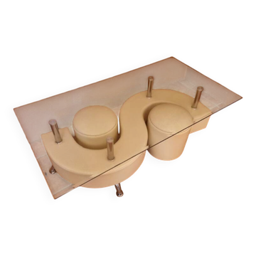 Table basse design yin yang + poufs