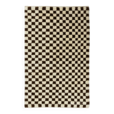 Tapis Tulu fait main sur mesure à motif à carreaux en noir et ivoire. 100 % laine douce et confortable.
