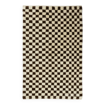 Custom Handmade Checkered Design Tulu Rug in Black, Ivory. All Soft, Cozy Wool