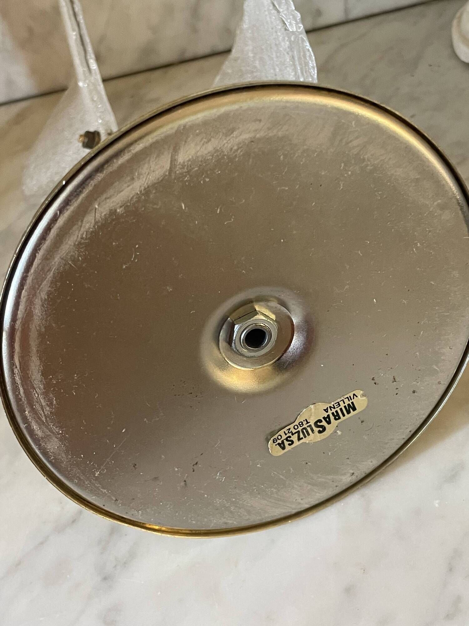 Paire de lampes métal doré et verre texturé, Mirasluz, 70’s