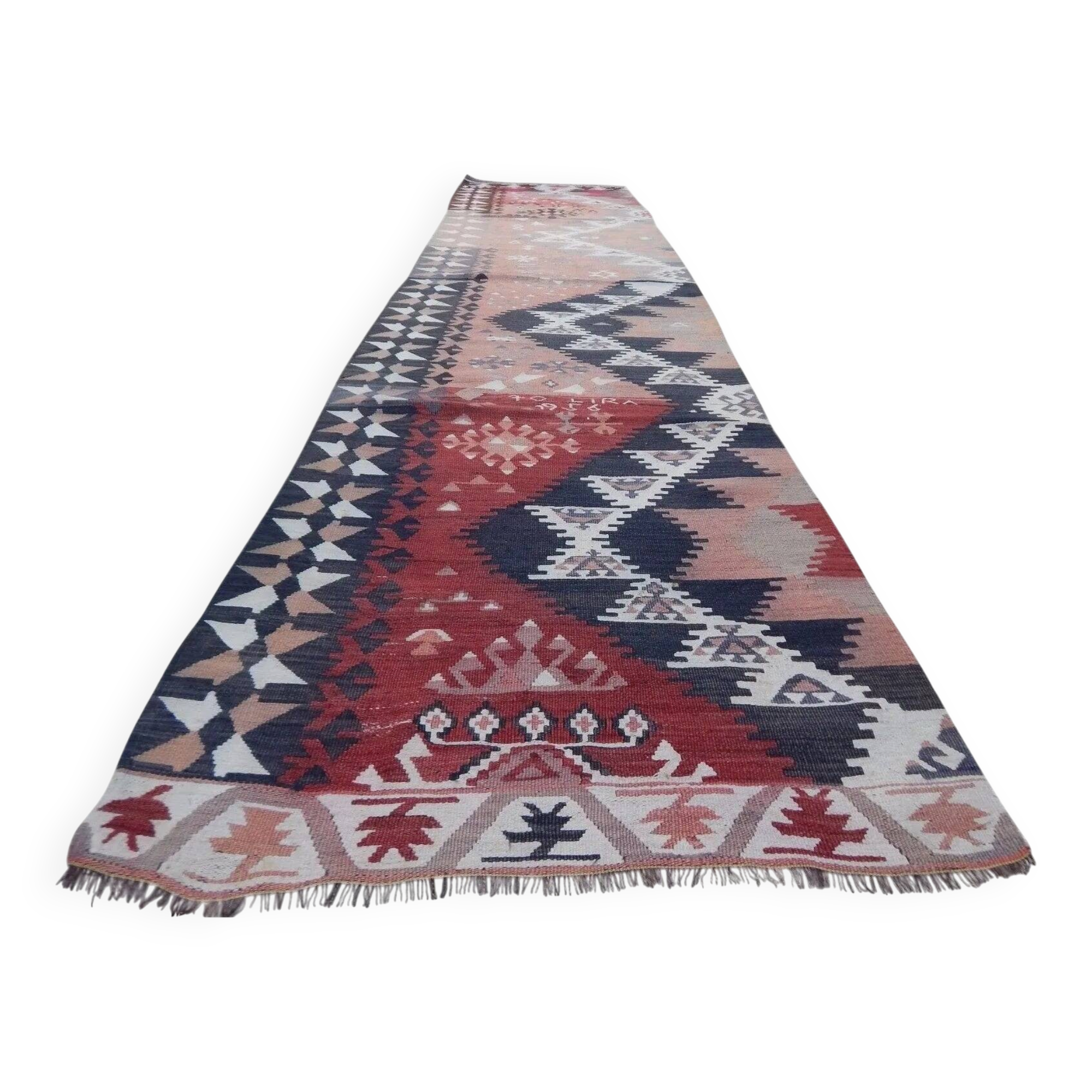 Vintage Turkish hallway rug 86x357 cm