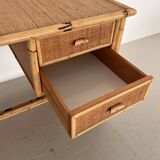 Italian Bamboo and Rattan Desk or Vanity with two Drawers, 1970s