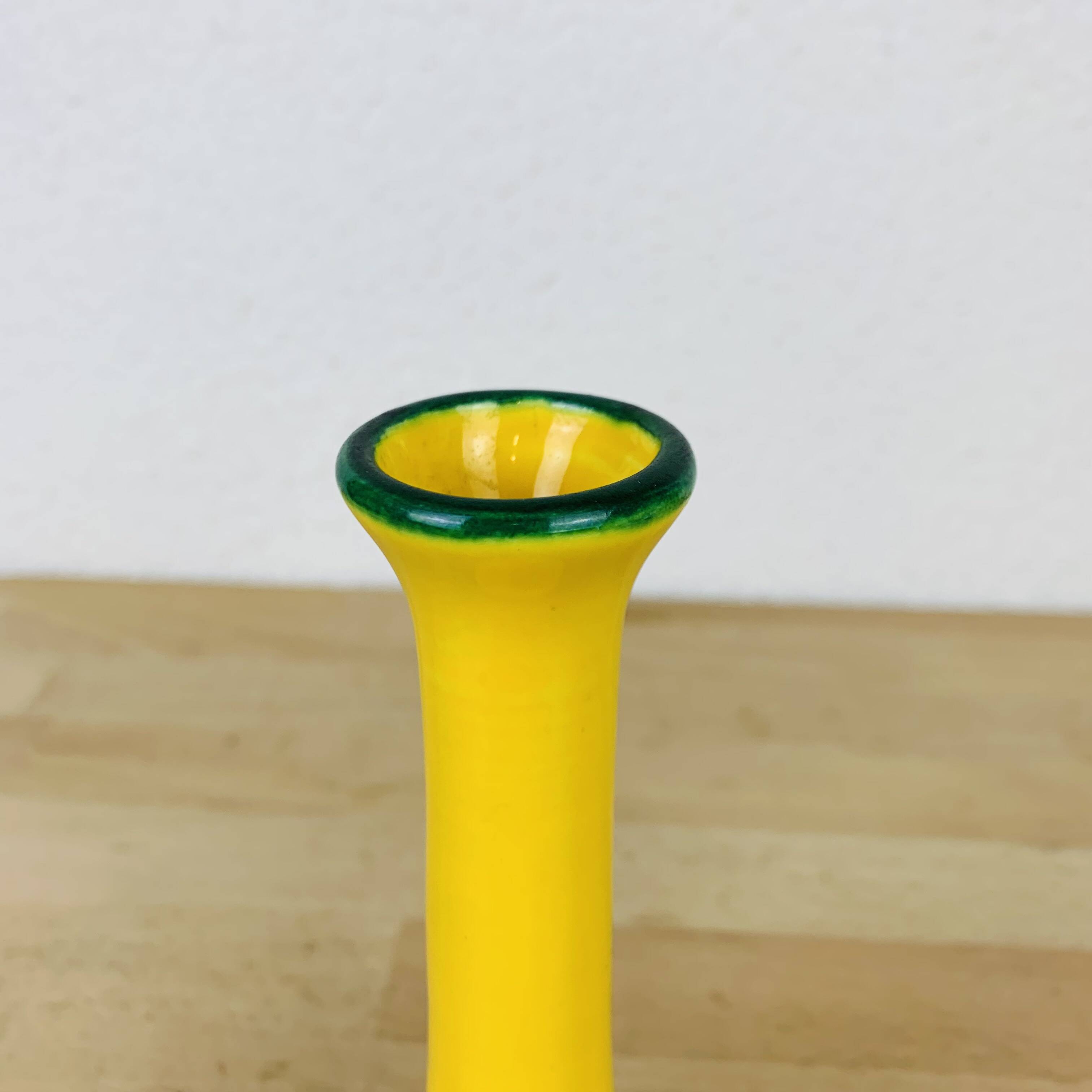 Single flower vase Les Grottes Dieulefit yellow ceramic