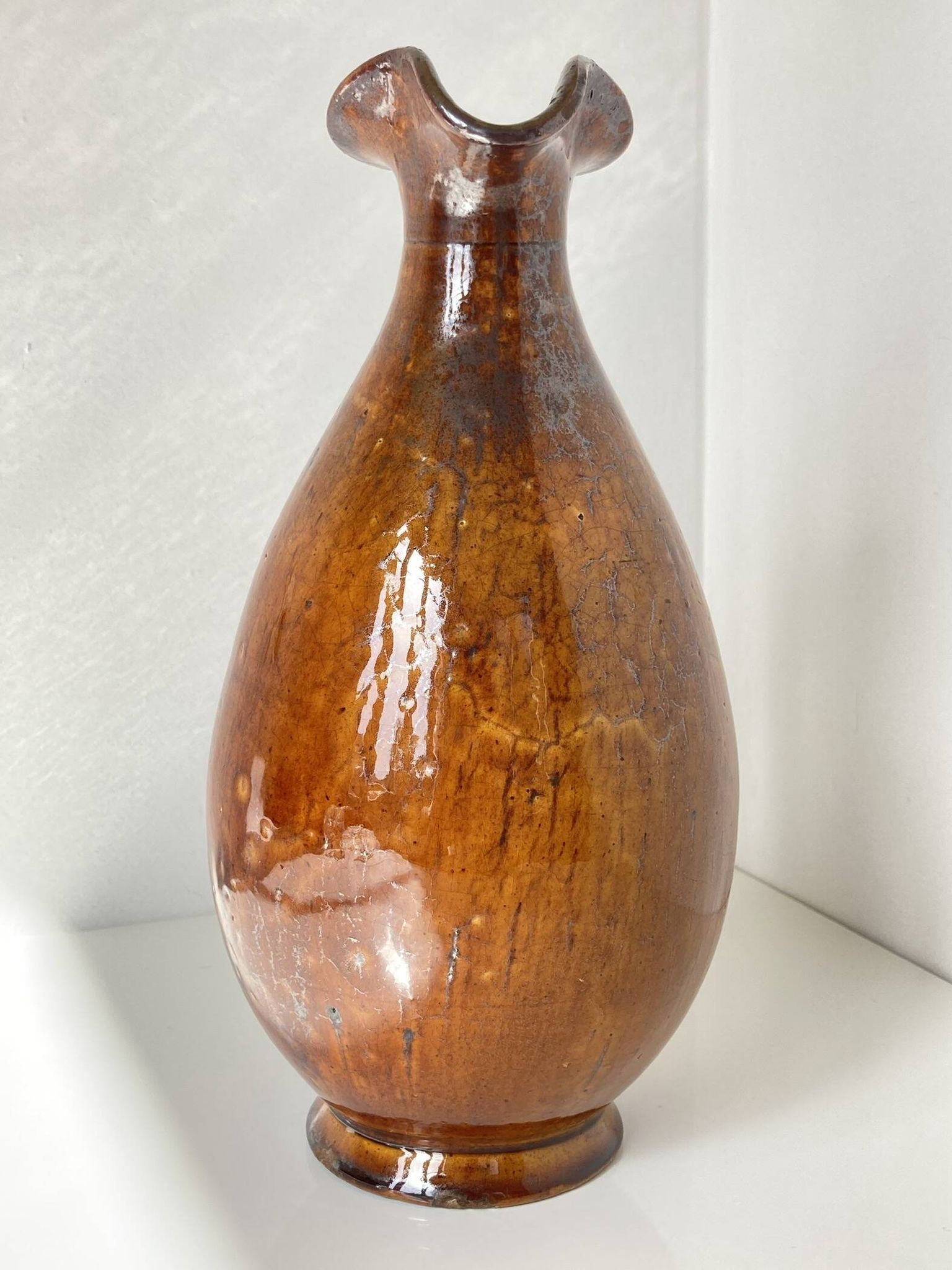 Jug, pitcher or carafe, white earthenware and alquifoux from Vallauris.