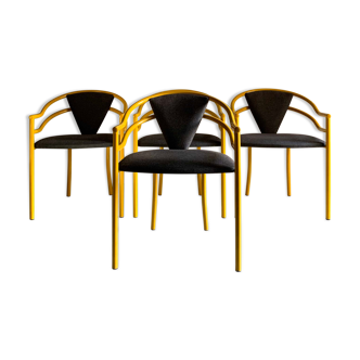 4 yellow tubular chairs with gray seat 1990s