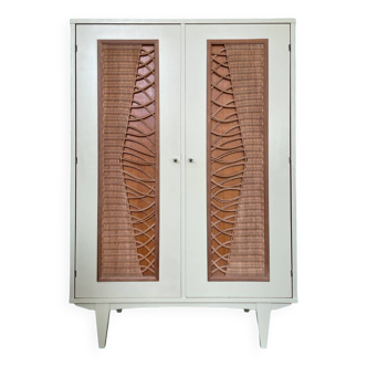 Vintage wood and rattan cabinet, circa 1960