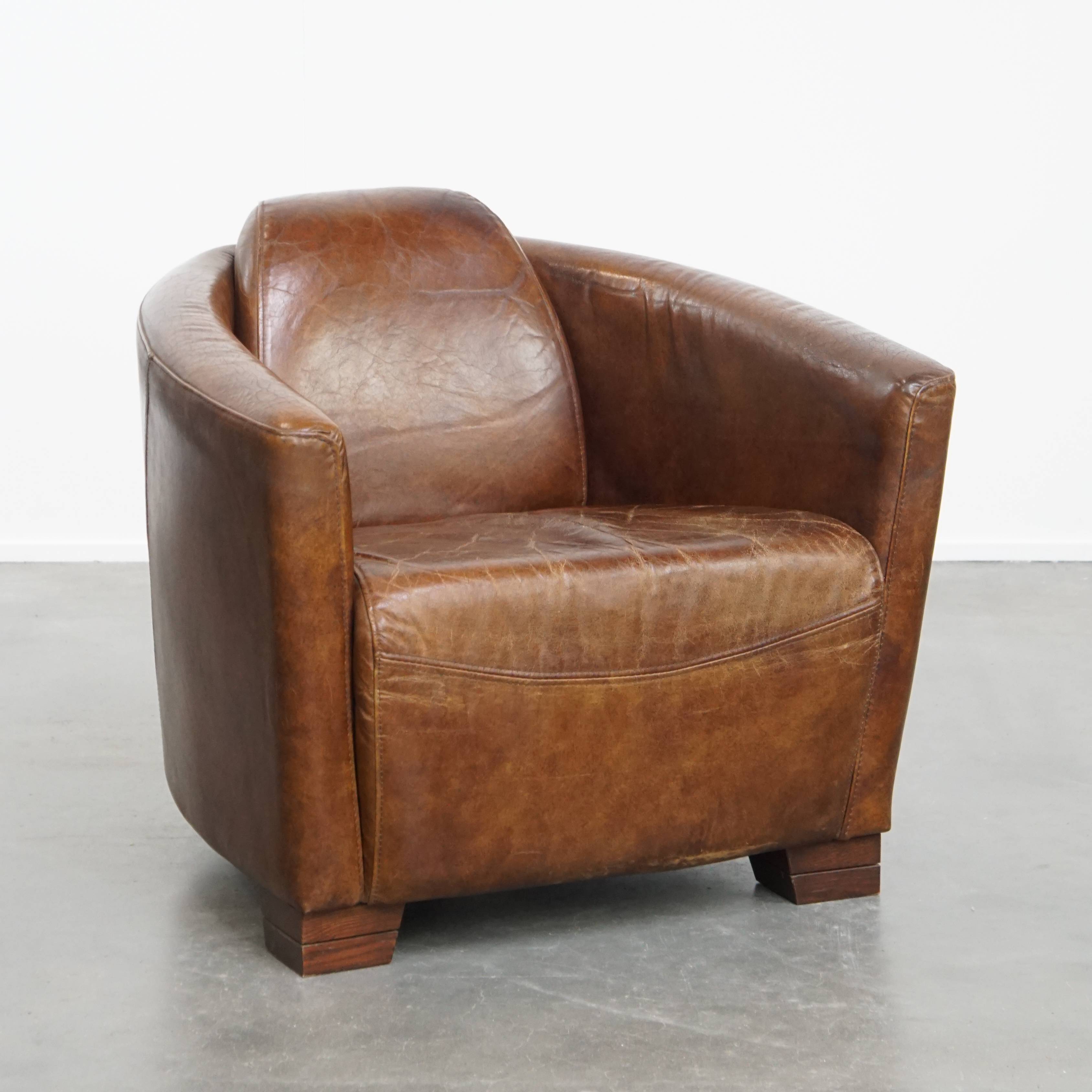 Brown Aviator design armchair made of cowhide leather