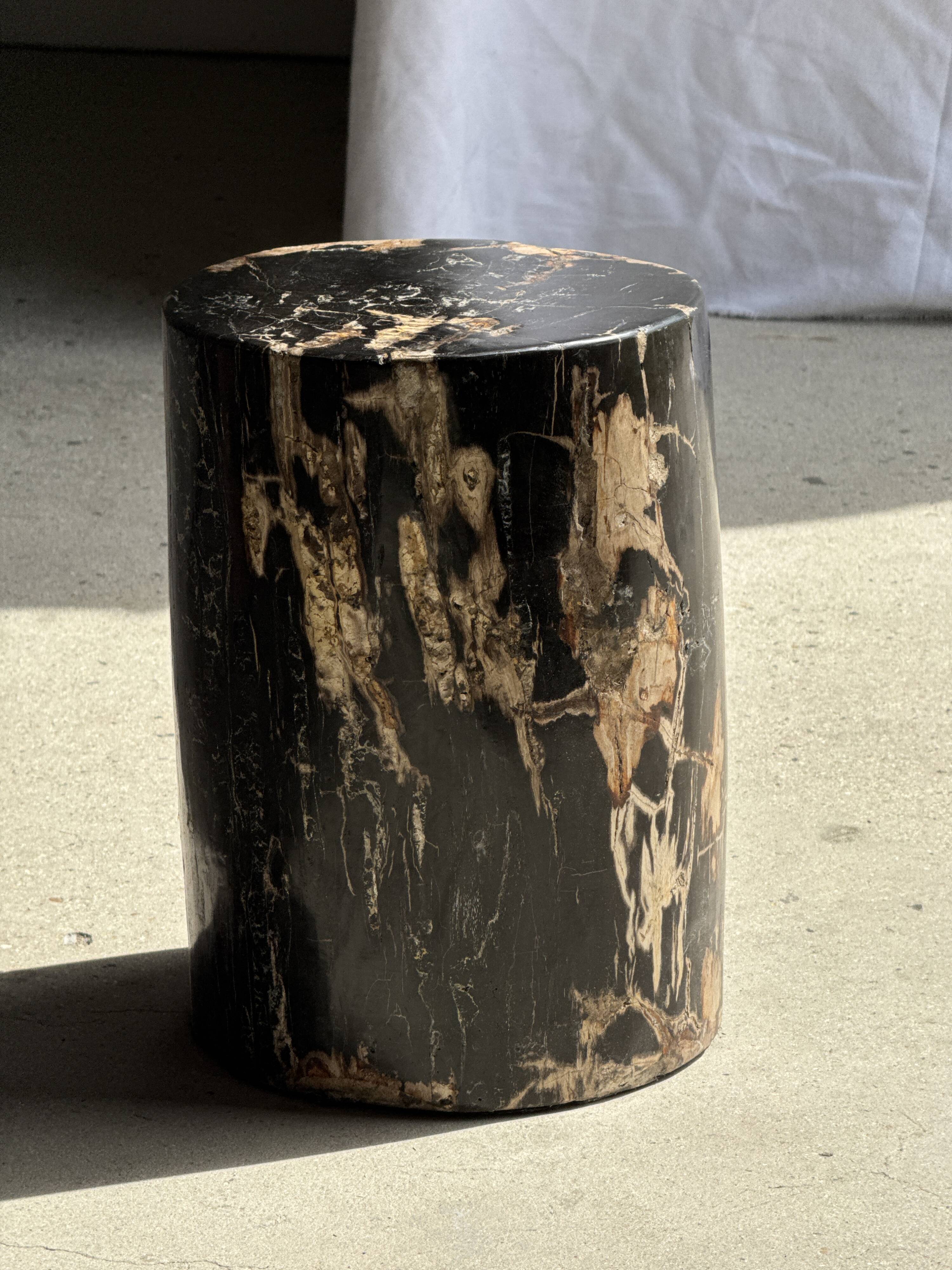 Black petrified wood side table with beige side H35 D24 - 3352