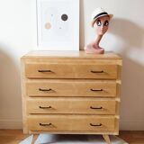 Vintage oak chest of drawers with splayed legs, restored
