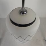 Vintage suspension with opaline lampshade and black decoration, 1950s.