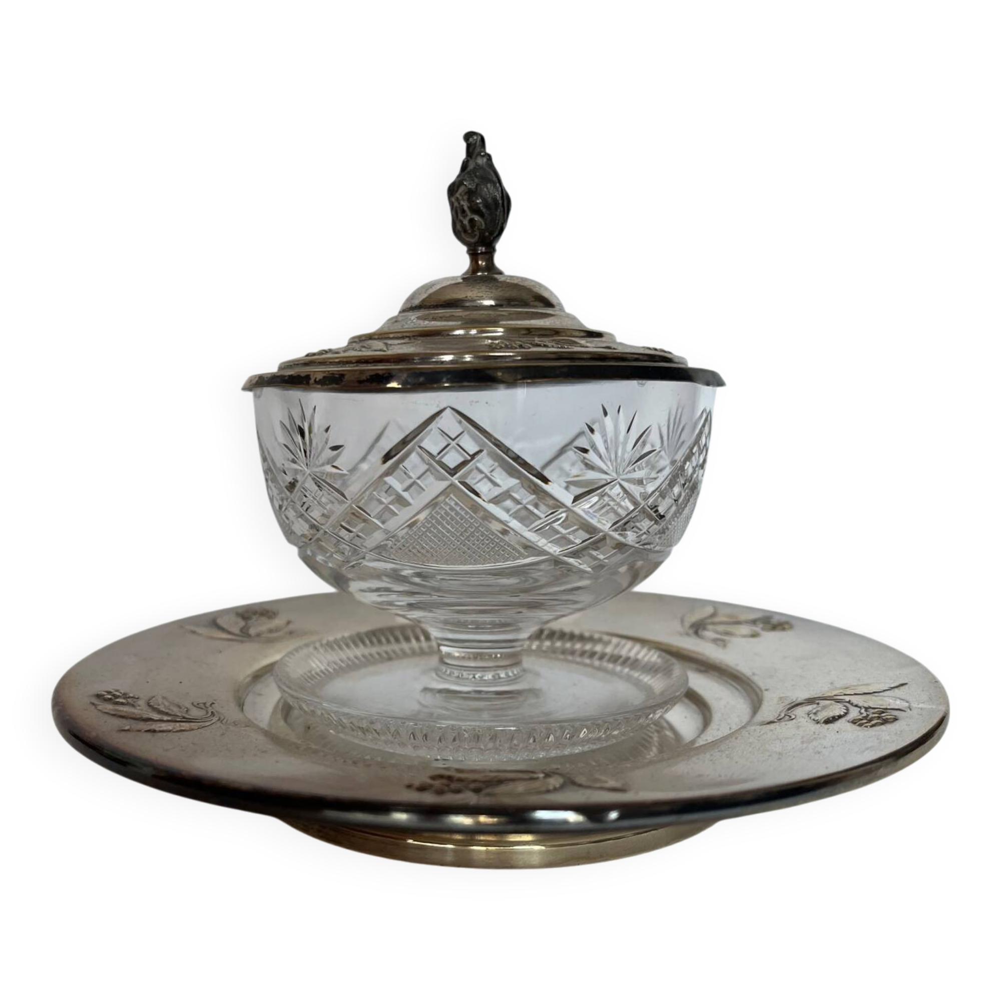 Crystal and silver-plated jam jar