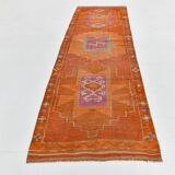 Orange & Pink Oushak Runner Rug, 103x325Cm