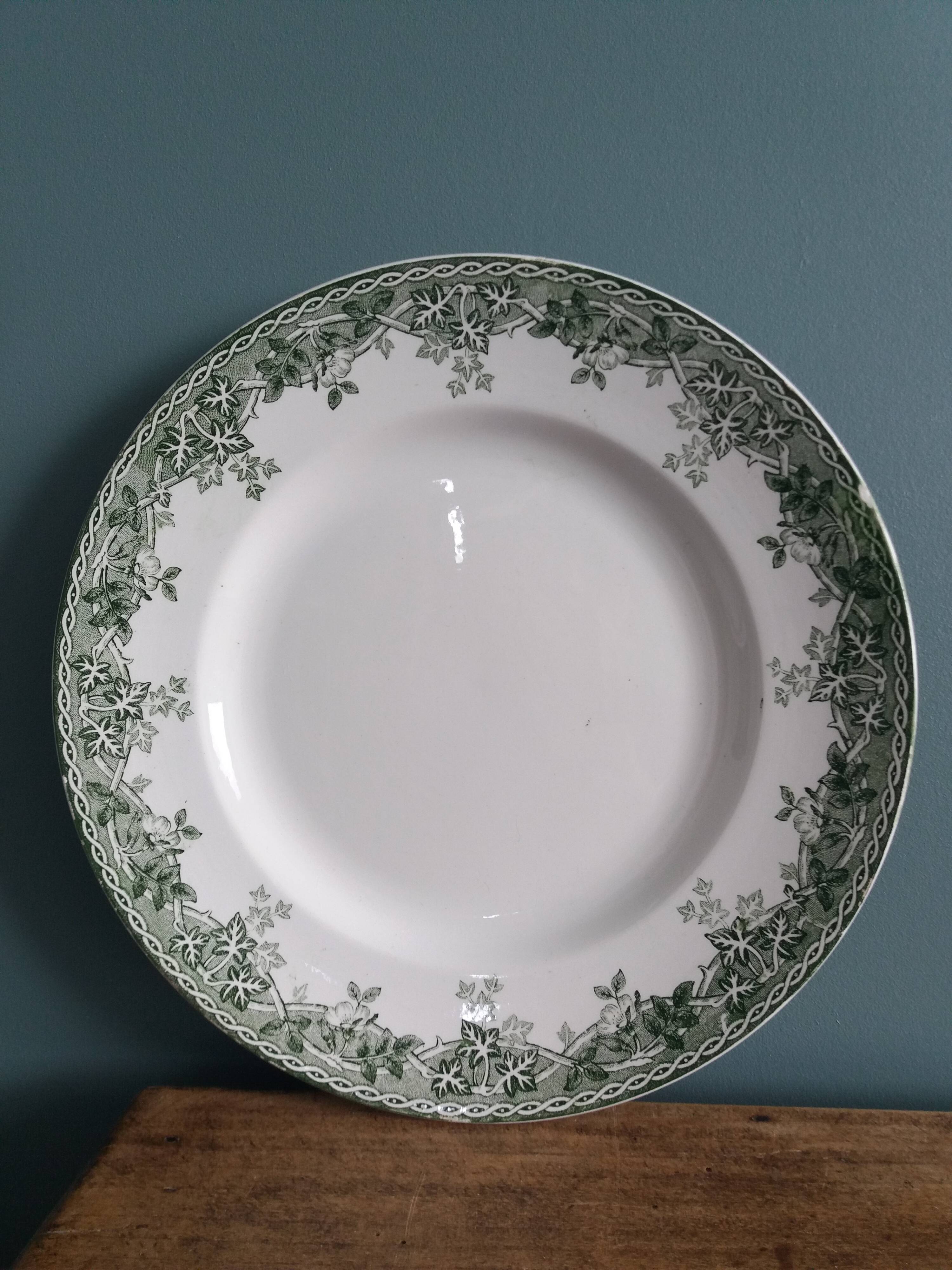 Saint Amand ironstone flat plate with summer green decor