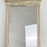 Travertine and Brass Marquetry Console Table and Mirror, 1970s, Set of 2