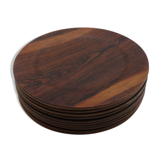 Set of 10 vintage rosewood server plates by Skare Molle Fredensborg